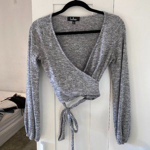Light Heather Grey Crop Wrap Sweater